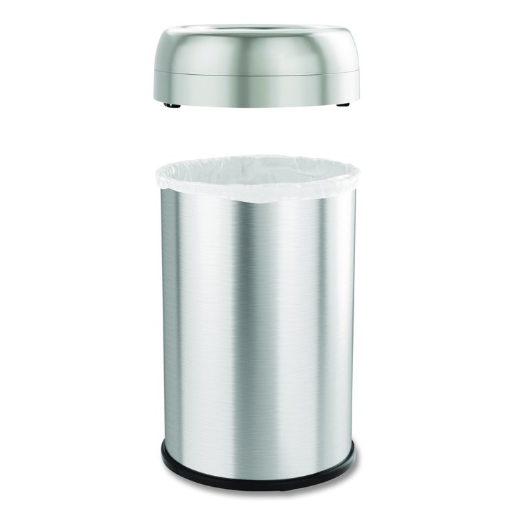 Open Top Trash Can, 13 gal, Plastic/Stainless Steel, Silver