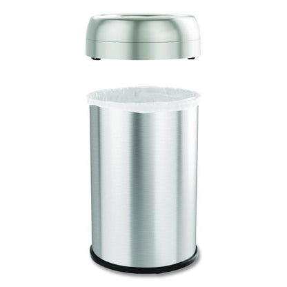 Open Top Trash Can, 13 gal, Plastic/Stainless Steel, Silver