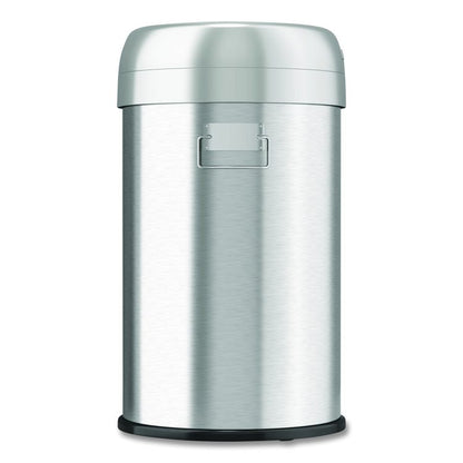 Open Top Trash Can, 13 gal, Plastic/Stainless Steel, Silver