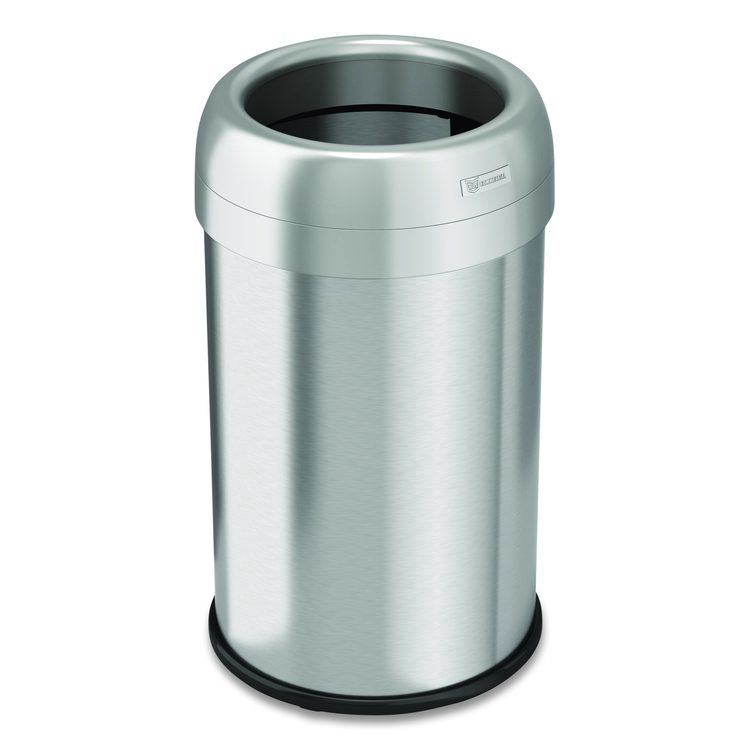 Open Top Trash Can, 13 gal, Plastic/Stainless Steel, Silver