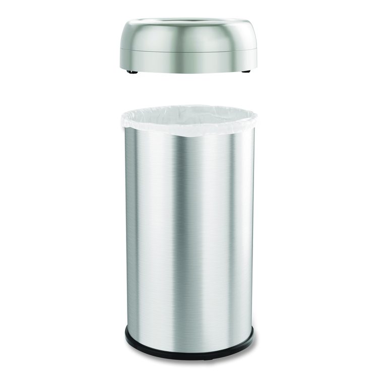 Open Top Trash Can, Round, 16 gal, Plastic/Stainless Steel, Silver