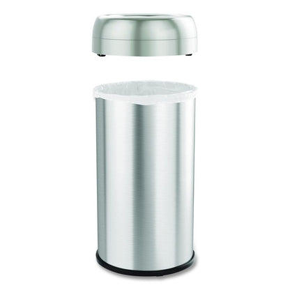 Open Top Trash Can, Round, 16 gal, Plastic/Stainless Steel, Silver