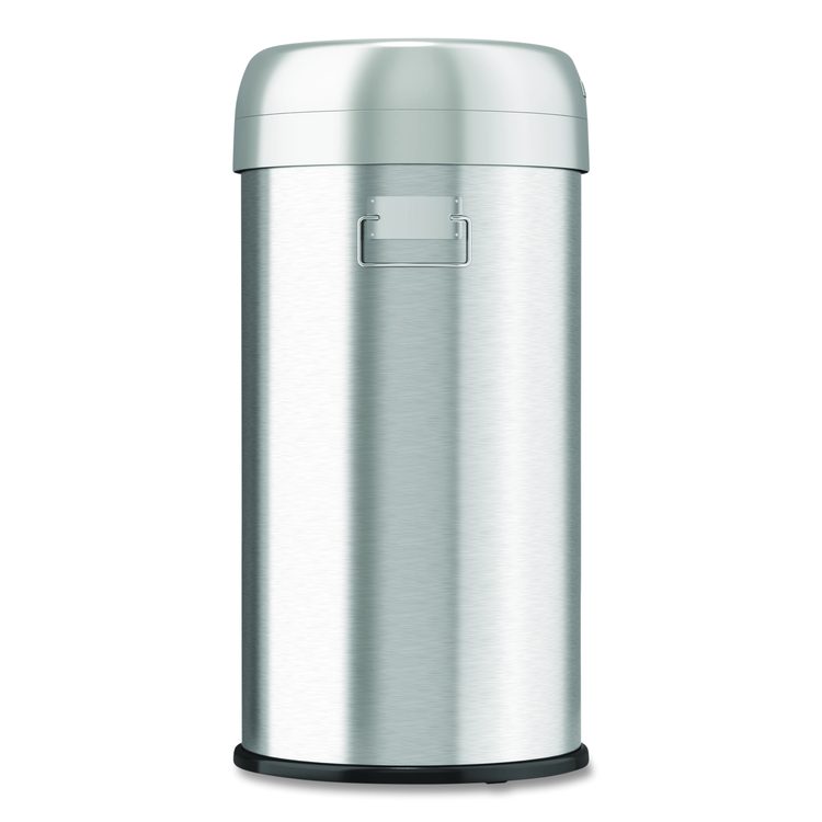 Open Top Trash Can, Round, 16 gal, Plastic/Stainless Steel, Silver