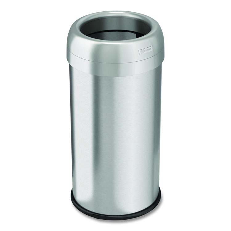 Open Top Trash Can, Round, 16 gal, Plastic/Stainless Steel, Silver