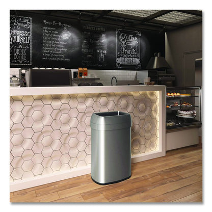 Open Top Trash Can, Oval, 16 gal, Plastic/Stainless Steel, Silver