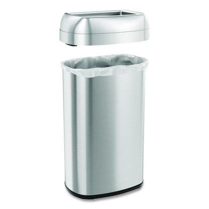 Open Top Trash Can, Oval, 16 gal, Plastic/Stainless Steel, Silver
