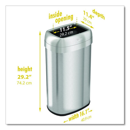 Open Top Trash Can, Oval, 16 gal, Plastic/Stainless Steel, Silver