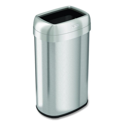 Open Top Trash Can, Oval, 16 gal, Plastic/Stainless Steel, Silver