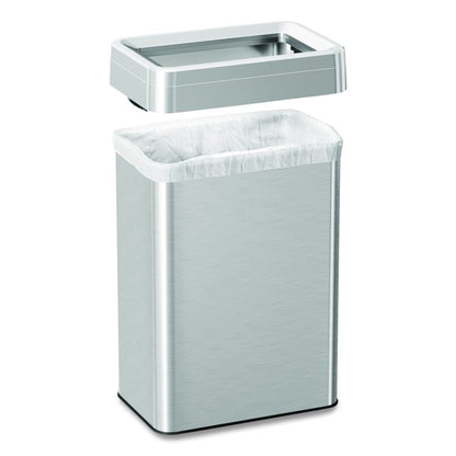 Open Top Trash Can, Rectangular, 16 gal, Plastic/Stainless Steel, Silver