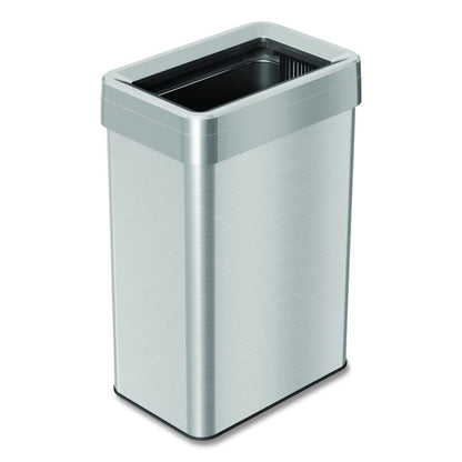 Open Top Trash Can, Rectangular, 16 gal, Plastic/Stainless Steel, Silver