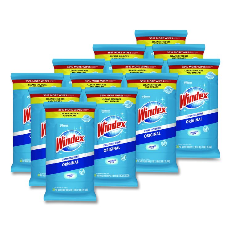 Glass and Surface Wet Wipe, Cloth, 7 x 8, Unscented, White, 38/Pack, 12 Packs/Carton