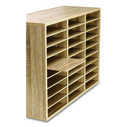 Wooden 27 Compartment Literature Organizer, 27 Sections, Letter Size, 31.49 x 11.81 x 21.65, Medium Oak