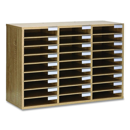 Wooden 27 Compartment Literature Organizer, 27 Sections, Letter Size, 31.49 x 11.81 x 21.65, Medium Oak