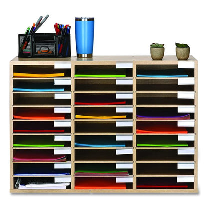 Wooden 27 Compartment Literature Organizer, 27 Sections, Letter Size, 31.49 x 11.81 x 21.65, Medium Oak