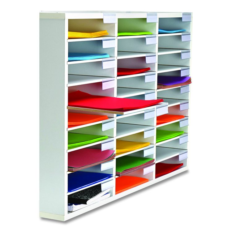 Wooden 27 Compartment Literature Organizer, 27 Sections, Letter Size, 31.49 x 11.81 x 21.65, White