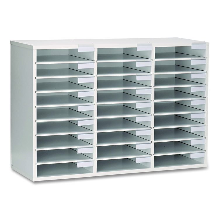 Wooden 27 Compartment Literature Organizer, 27 Sections, Letter Size, 31.49 x 11.81 x 21.65, White