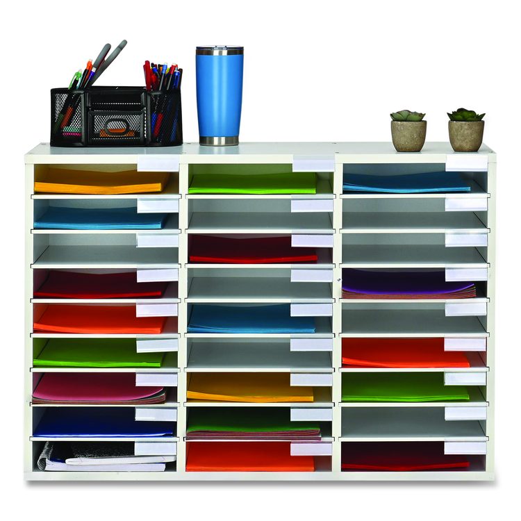 Wooden 27 Compartment Literature Organizer, 27 Sections, Letter Size, 31.49 x 11.81 x 21.65, White