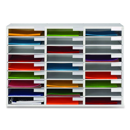 Wooden 27 Compartment Literature Organizer, 27 Sections, Letter Size, 31.49 x 11.81 x 21.65, White