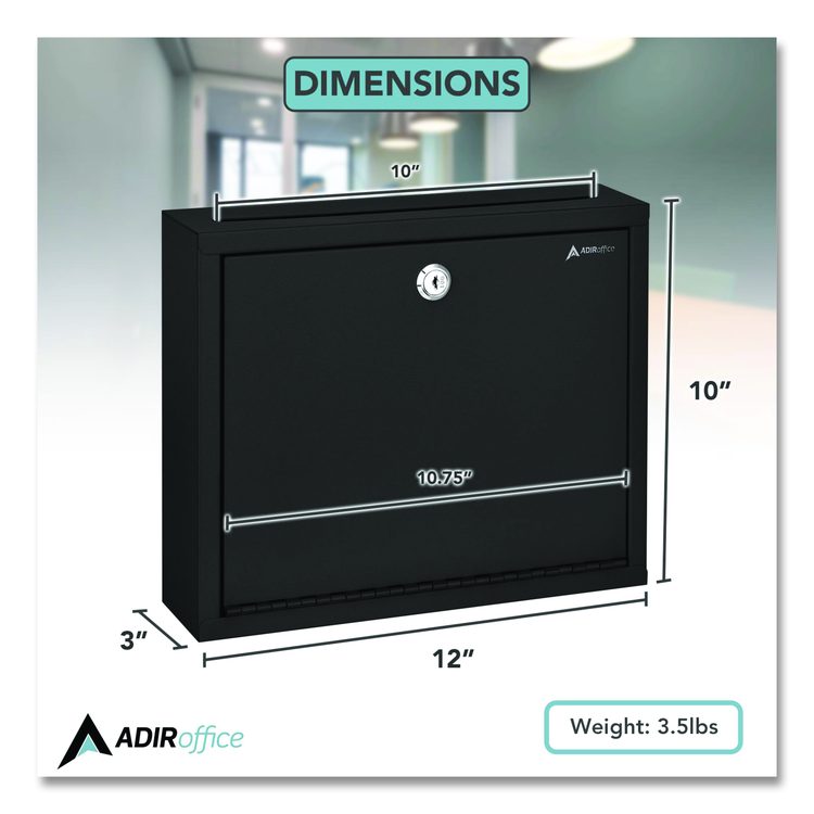 Large Size Steel Multi-Purpose Secure Drop Box, 12 x 3 x 10, Black