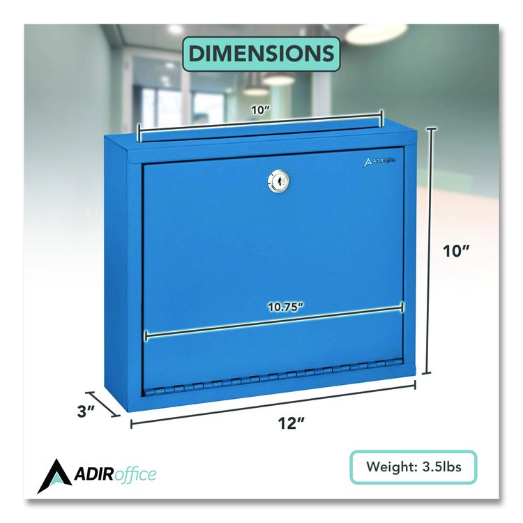 Large Size Steel Multi-Purpose Secure Drop Box, 12 x 3 x10, Blue