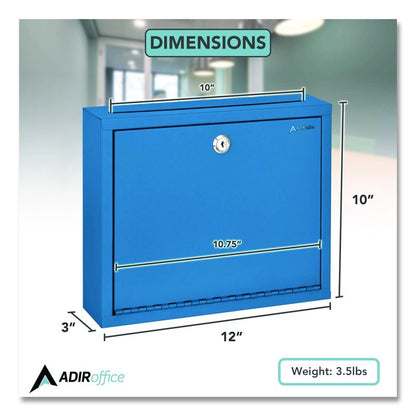 Large Size Steel Multi-Purpose Secure Drop Box, 12 x 3 x10, Blue