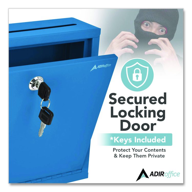 Large Size Steel Multi-Purpose Secure Drop Box, 12 x 3 x10, Blue