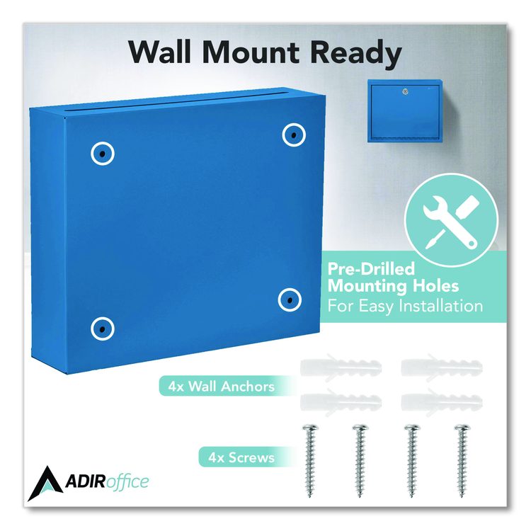 Large Size Steel Multi-Purpose Secure Drop Box, 12 x 3 x10, Blue