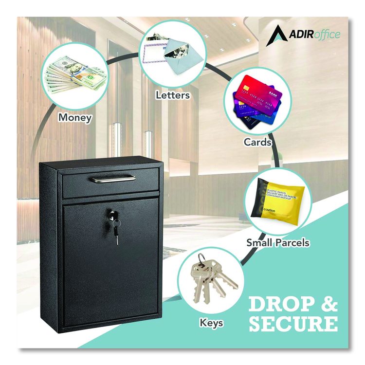 Large Ultimate Secure Drop Box Wall Mounted Mail Box, 11.2 x 4.7 x 16.2, Black