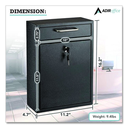 Large Ultimate Secure Drop Box Wall Mounted Mail Box, 11.2 x 4.7 x 16.2, Black