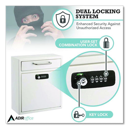 Medium Secure Drop Box Wall Mounted Locking Mail Box with Key and Combination Lock, 10.51 x 4.72 x 12, White