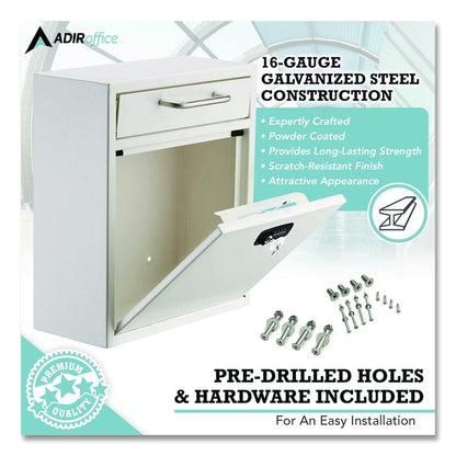 Medium Secure Drop Box Wall Mounted Locking Mail Box with Key and Combination Lock, 10.51 x 4.72 x 12, White