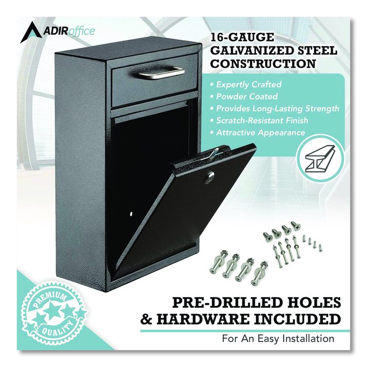 Large Ultimate Secure Drop Box Wall Mounted Mail Box, 11.2 x 4.7 x 16.2, Black