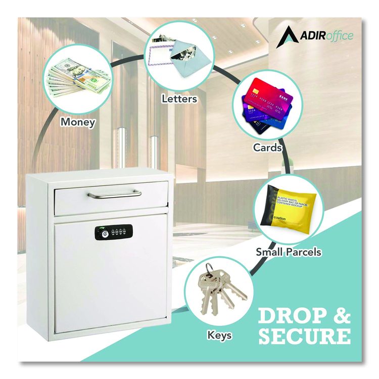 Medium Secure Drop Box Wall Mounted Locking Mail Box with Key and Combination Lock, 10.51 x 4.72 x 12, White