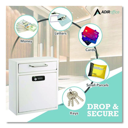 Medium Secure Drop Box Wall Mounted Locking Mail Box with Key and Combination Lock, 10.51 x 4.72 x 12, White