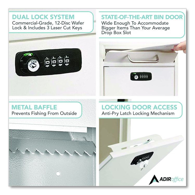 Medium Secure Drop Box Wall Mounted Locking Mail Box with Key and Combination Lock, 10.51 x 4.72 x 12, White
