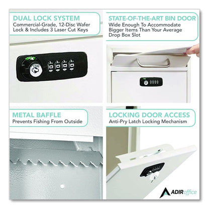 Medium Secure Drop Box Wall Mounted Locking Mail Box with Key and Combination Lock, 10.51 x 4.72 x 12, White