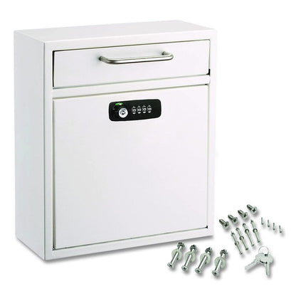Medium Secure Drop Box Wall Mounted Locking Mail Box with Key and Combination Lock, 10.51 x 4.72 x 12, White
