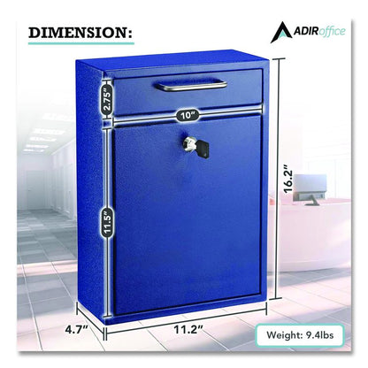 Large Ultimate Secure Drop Box Wall Mounted Mail Box, 11.2 x 4.7 x 16.2, Blue