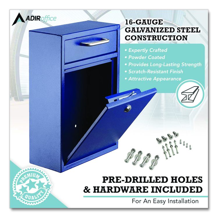 Large Ultimate Secure Drop Box Wall Mounted Mail Box, 11.2 x 4.7 x 16.2, Blue