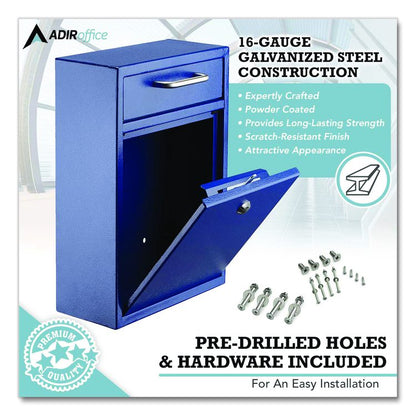Large Ultimate Secure Drop Box Wall Mounted Mail Box, 11.2 x 4.7 x 16.2, Blue