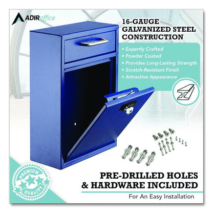 Large Secure Drop Box Wall Mounted Locking Mail Box with Key and Combination lock, 11.2 x 4.7 x 16.2, Blue