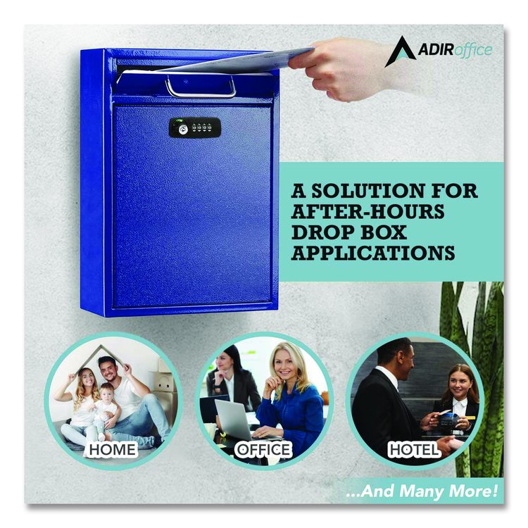 Large Secure Drop Box Wall Mounted Locking Mail Box with Key and Combination lock, 11.2 x 4.7 x 16.2, Blue