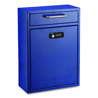 Large Secure Drop Box Wall Mounted Locking Mail Box with Key and Combination lock, 11.2 x 4.7 x 16.2, Blue