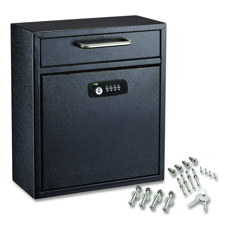 Medium Secure Drop Box Wall Mounted Locking Mail Box with Key and Combination Lock, 10.51 x 4.72 x 12, Black