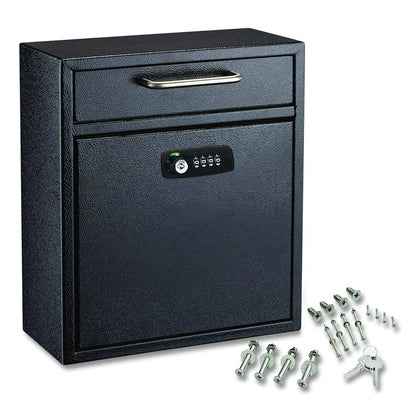 Medium Secure Drop Box Wall Mounted Locking Mail Box with Key and Combination Lock, 10.51 x 4.72 x 12, Black