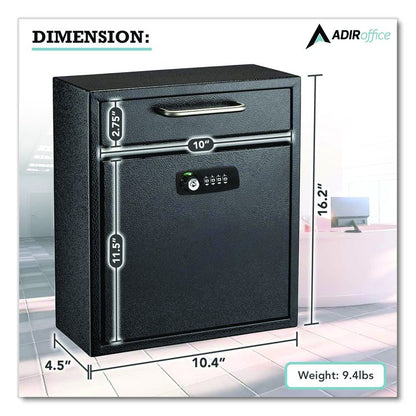Medium Secure Drop Box Wall Mounted Locking Mail Box with Key and Combination Lock, 10.51 x 4.72 x 12, Black
