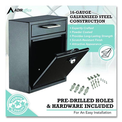 Medium Secure Drop Box Wall Mounted Locking Mail Box with Key and Combination Lock, 10.51 x 4.72 x 12, Black