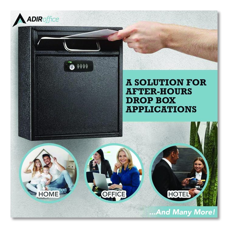 Medium Secure Drop Box Wall Mounted Locking Mail Box with Key and Combination Lock, 10.51 x 4.72 x 12, Black