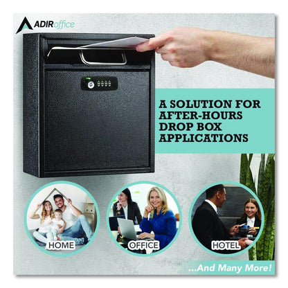 Medium Secure Drop Box Wall Mounted Locking Mail Box with Key and Combination Lock, 10.51 x 4.72 x 12, Black
