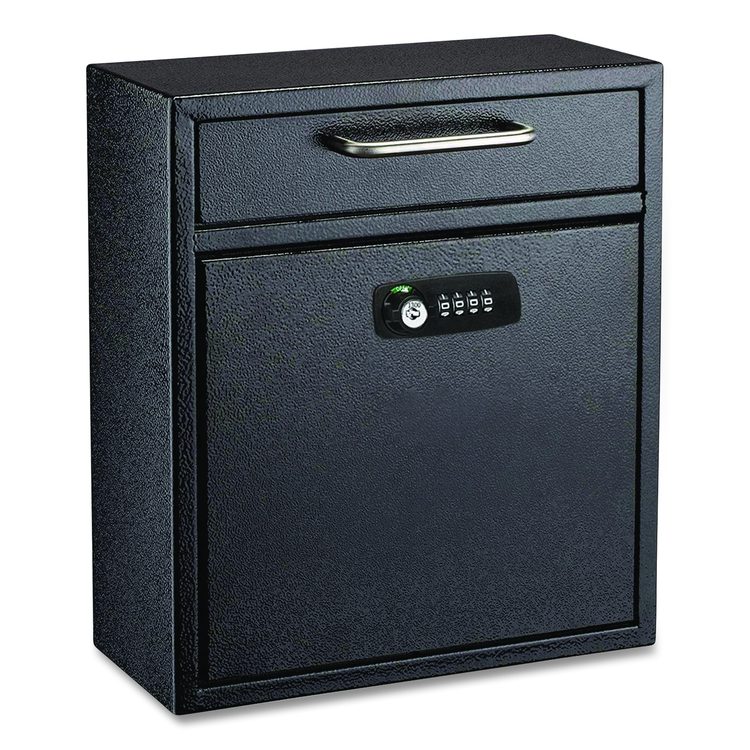 Medium Secure Drop Box Wall Mounted Locking Mail Box with Key and Combination Lock, 10.51 x 4.72 x 12, Black